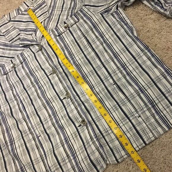 Plaid Seersucker White, Blue, Black and Metallic Silver Button Down Shirt - Picture 10 of 11